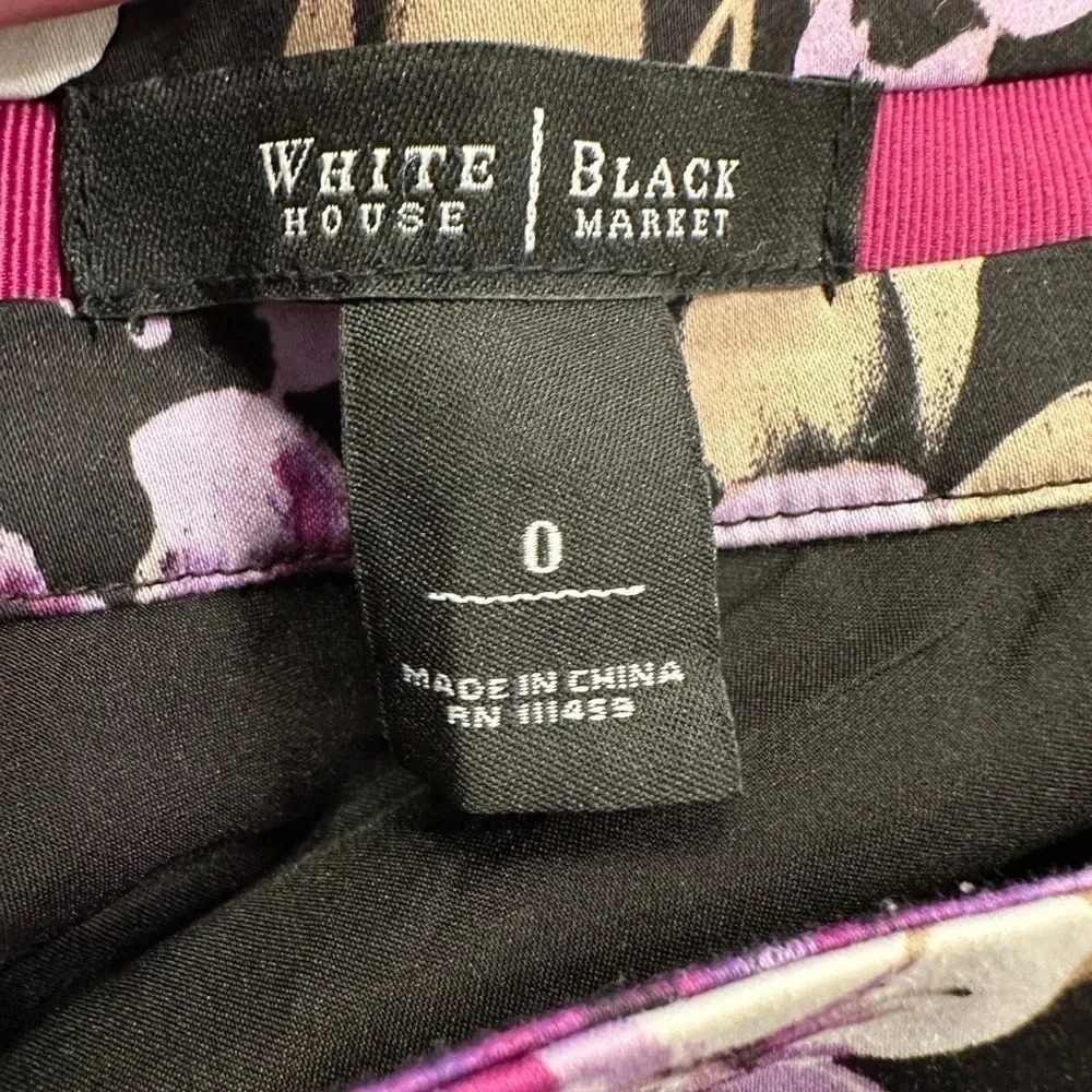 White House Black Market | Hydrangea Floral Purple & Black Full Skirt Size 0 - Picture 4 of 8